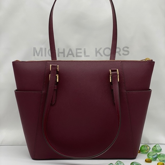 MICHAEL KORS CHARLOTTE LARGE TOP ZIP TOTE DARK CHERRY NWT - Picture 3 of 16